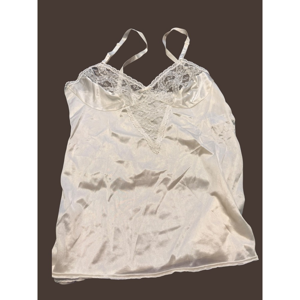 Vintage Ivory Satin Lace Camisole Top Adjustable Straps Off White Lingerie Camis